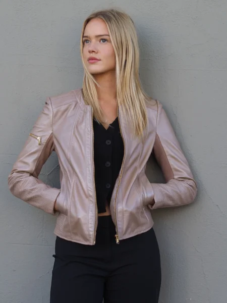 Josette Metallic Leather Jacket | Champagne Metallic