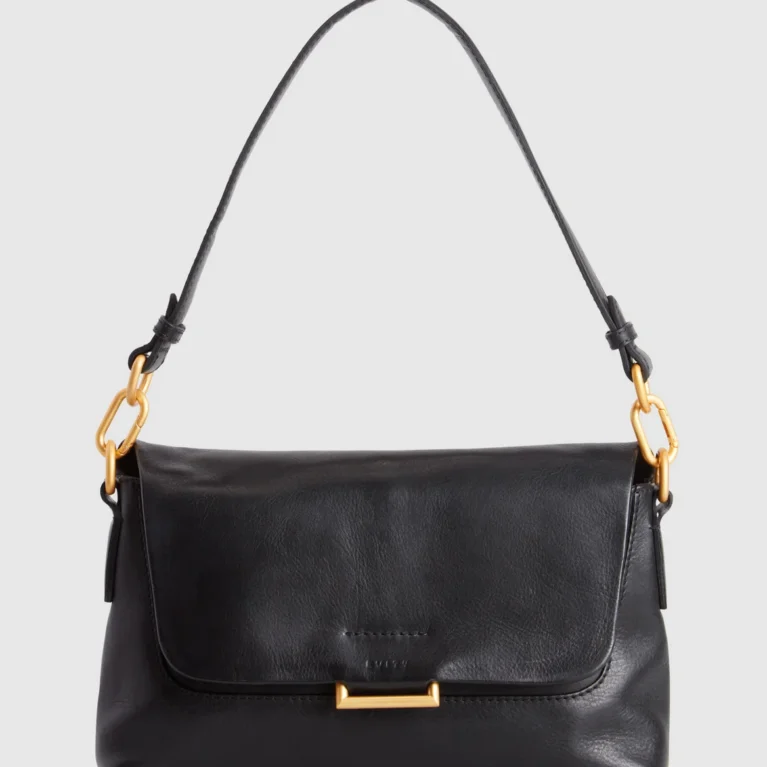 Luna Leather Flap Crossbody Bag Black