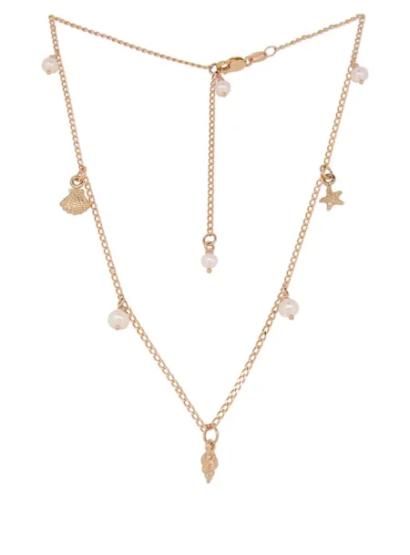 Coco Seaside Pearl Charm Station Necklace in 9ct Rose Gold