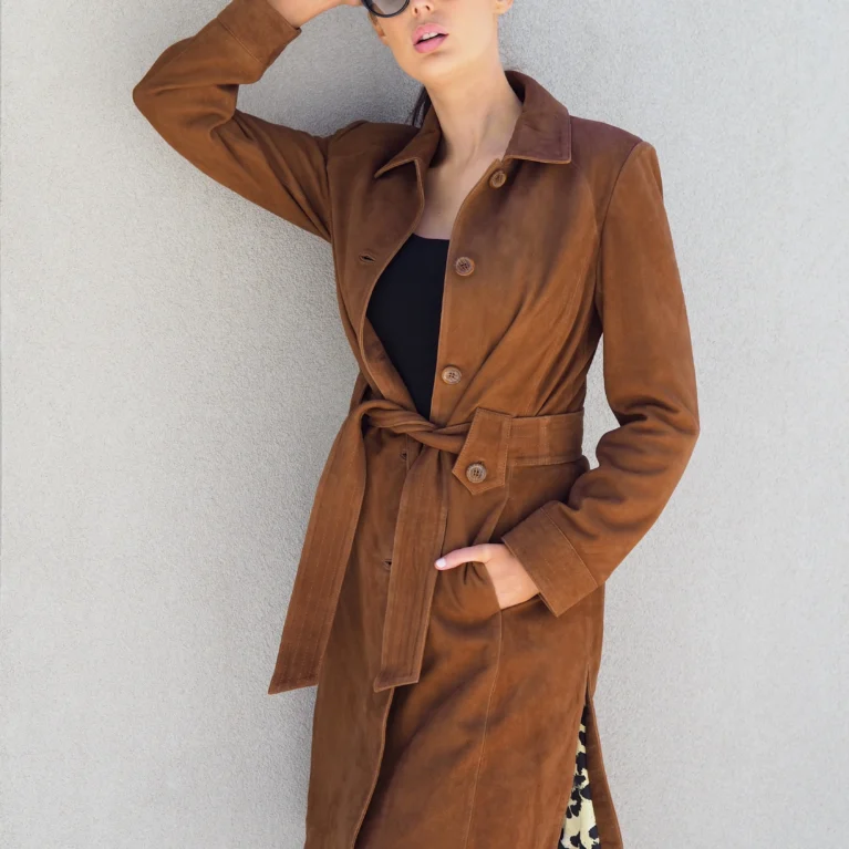 Bridgette Suede Trench Coat | Tan